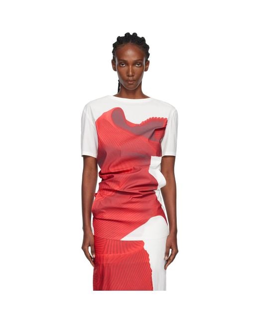 Issey Miyake Red Knit 'As Represented' Blouse