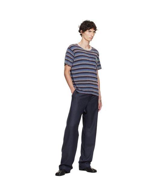 Maison Margiela Blue Striped Wool Crewneck T-Shirt for men