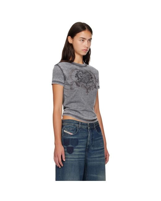 DIESEL Blue Rhinestones & Burnout Effect Jersey T-Shirt