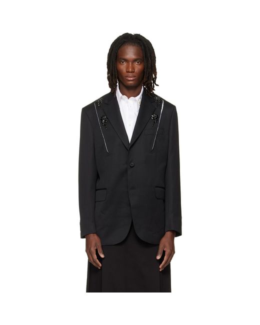 Simone Rocha Black Embellished Structured Slash Blazer for men