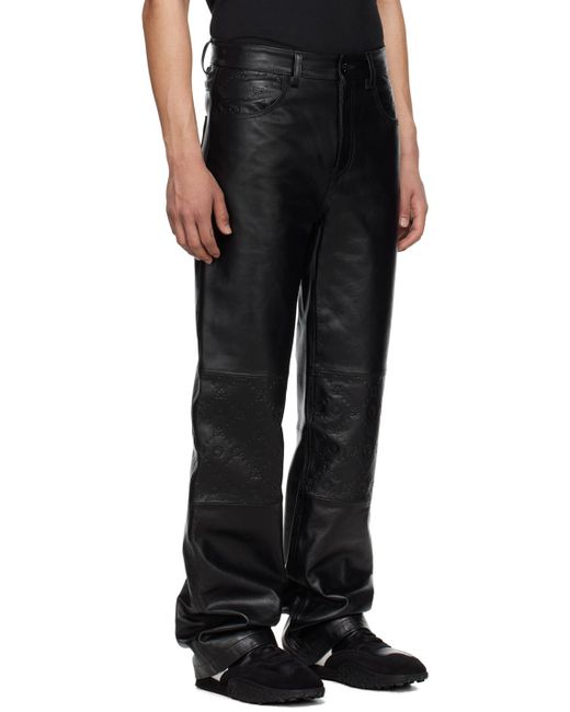 MARINE SERRE Black Embossed Leather Pants for men