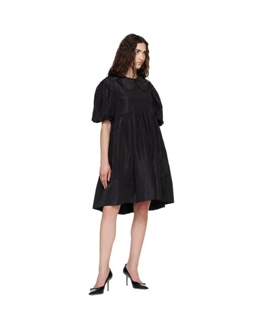 Simone Rocha Black Puff Sleeve Petal Collar Smock Minidress
