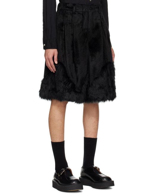 Comme des Garçons Black Pleated Faux-fur Shorts for men