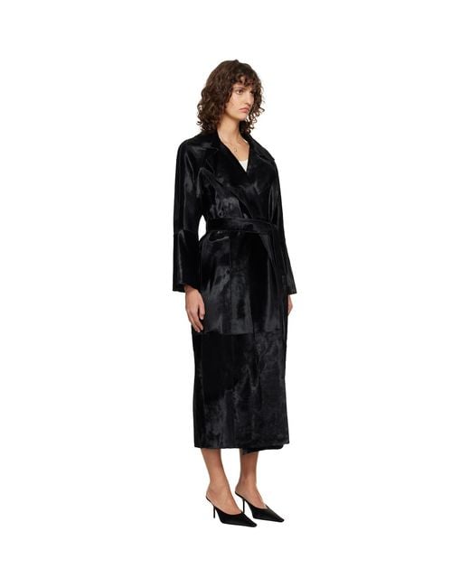 Nour Hammour Black Althea Supple Ponyhair Coat