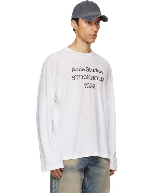 Acne Studios メンズ オフホワイト ロゴ Tシャツ