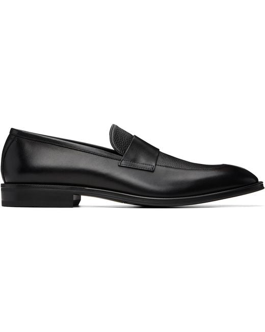 Boss Black Plain Penny Trim Leather Loafers for men