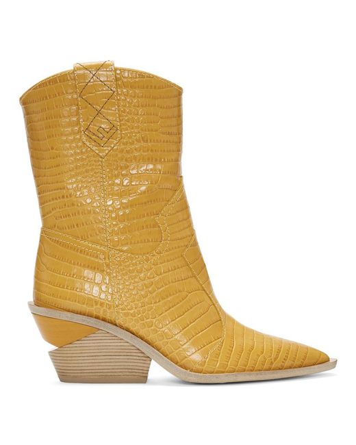 Fendi Yellow Croc Cowboy Boots