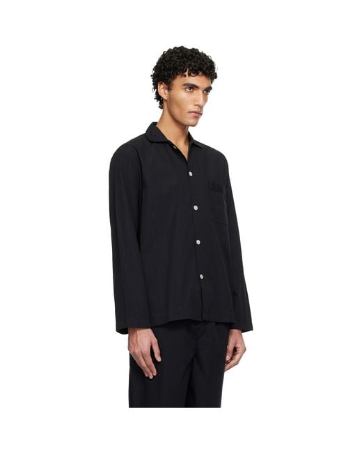 Tekla Black Poplin Long-Sleeved Pyjama Shirt for men