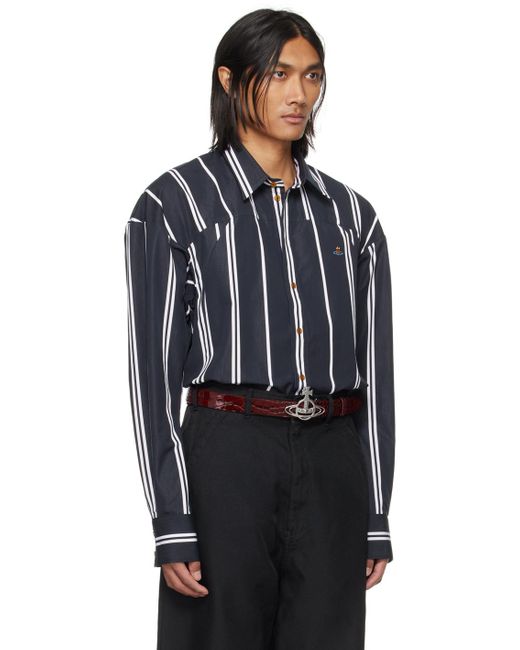 Vivienne Westwood Blue Black Striped Shirt for men