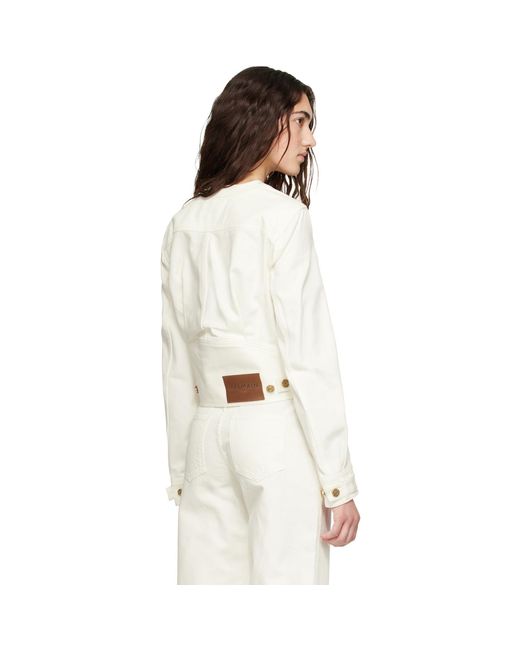 Balmain White Off- Patch-Pocket Denim Jacket