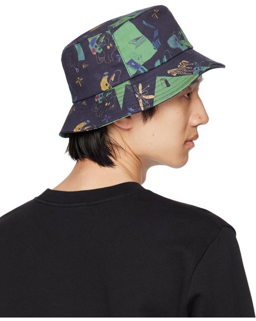 PS by Paul Smith Black Navy & Green Tattoo Bucket Hat for men