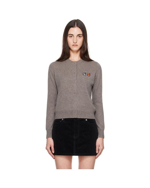 Maison Kitsuné Gray Taupe Double Fox Head Regular Cardigan