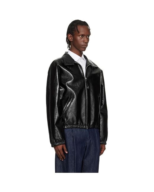 Courreges Black Vinyl Zipped Bomber Jacket for men