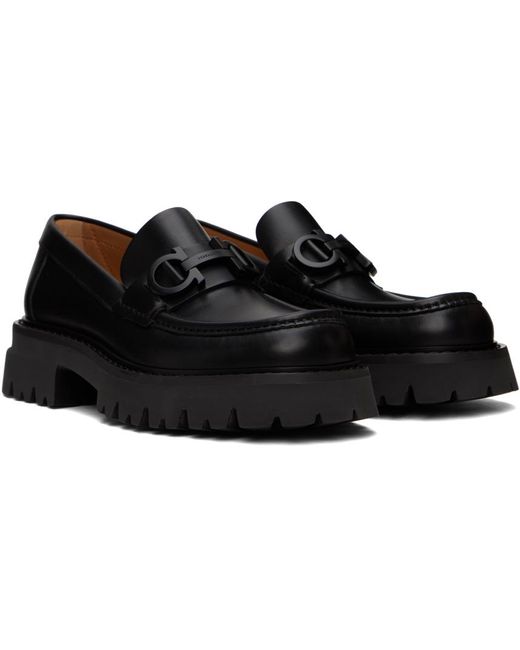 Ferragamo Black Chunky Gancini Ornament Loafers for men