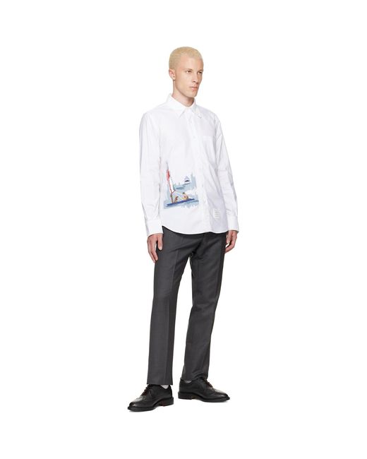 Thom Browne White Scenic Sailboat & Shark Oxford Shirt for men