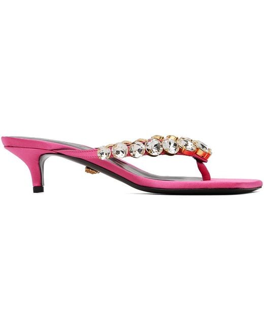 Versace Black Pink Crystal Heeled Sandals
