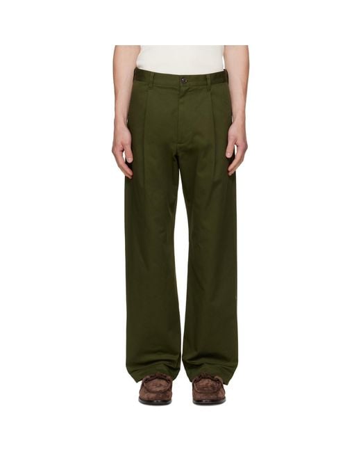 vowels Green Pleated Trousers for men
