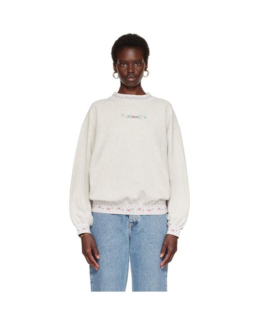 Pull Molletonné Gris En Coton Chloé en coloris White