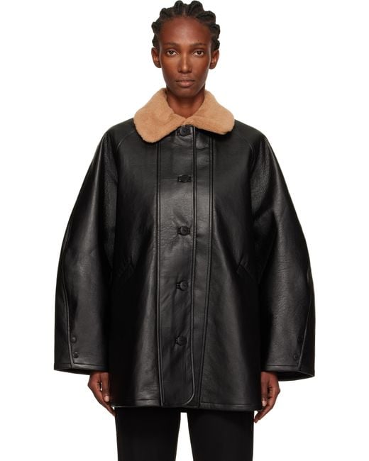 Cordera Black Aviator Midi Faux-Leather Coat