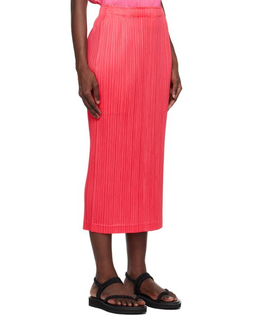 Pleats Please Issey Miyake Red Pink Thicker Midi Skirt