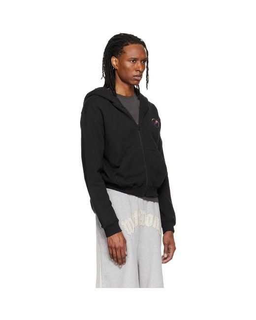 we11done Black Gradient Logo Zip-Up Hoodie for men