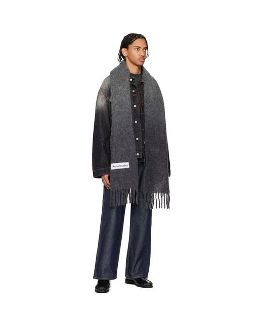 Acne Black Wool Fringe Scarf for men