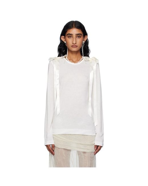 Simone Rocha White Off- Bow Ribbon Tail Long Sleeve T-Shirt