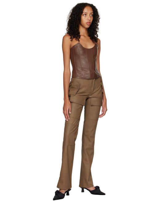 M I S B H V Brown Tan Moto Faux-leather Trousers