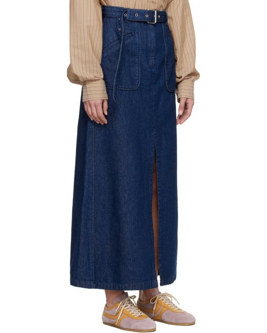 Dries Van Noten Blue Belted Denim Maxi Skirt