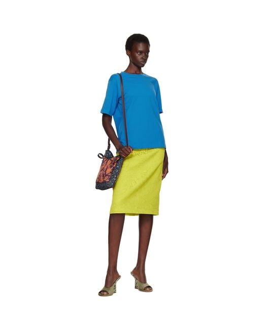 Dries Van Noten Yellow Matelassé Midi Skirt