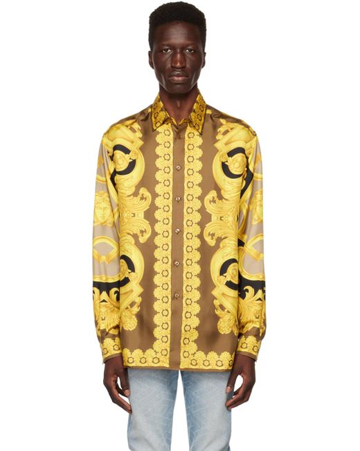 Versace Yellow Baroque-pattern Print Shirt for men