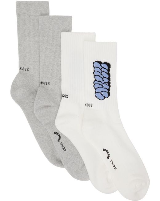 Socksss Cotton Two-pack Gray & White Socks | Lyst