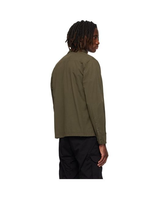 C P Company Black Khaki Organic Gabardine Zipped Lens Overshirt for men