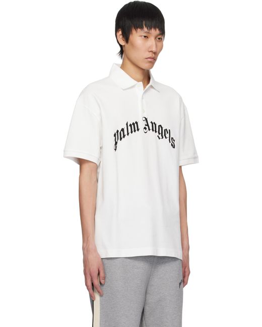 メンズ Palm Angels ホワイト Curved Logo ポロシャツ White