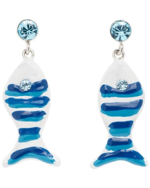 Marni Blue Fish & Rhinestone Earrings