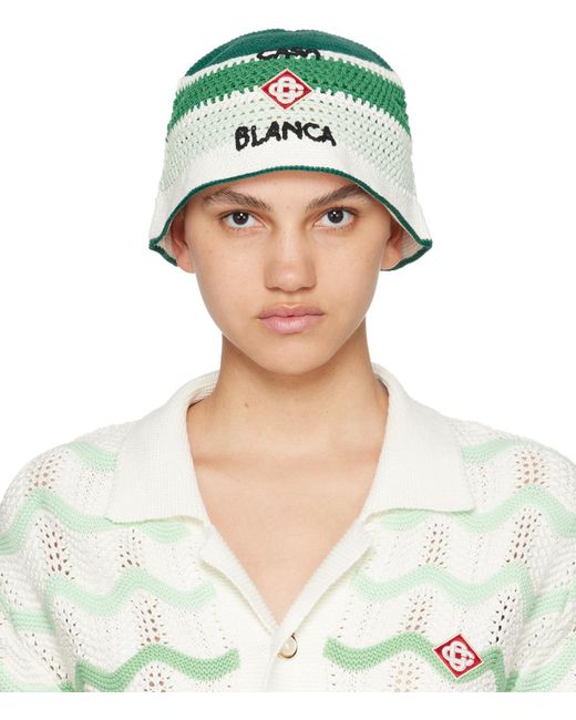 Casablancabrand Green Stripe Crochet Bucket Hat