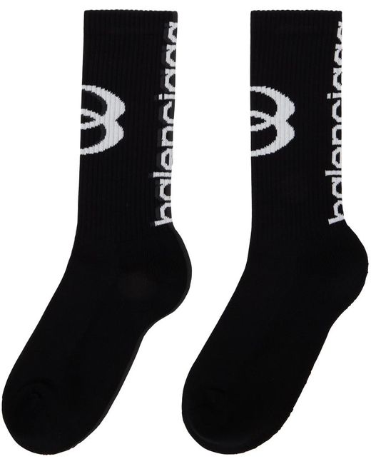 Balenciaga Black Cotton Logo Socks for men