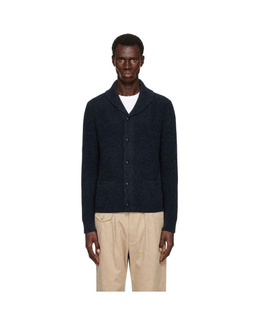 RRL Blue Shawl Cotton Cardigan for men