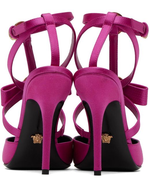Versace Purple Pink Gianni Ribbon Cage Satin Heels