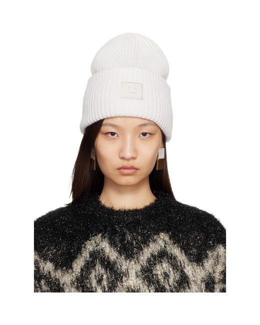 Acne White Off- Large Face Logo Beanie