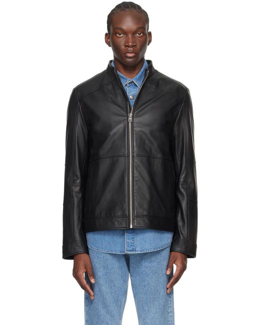 HUGO Black Paneled Leather Jacket for men