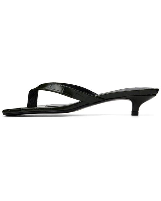 Totême Black Croco-Embossed Flip Flop Heeled Sandals
