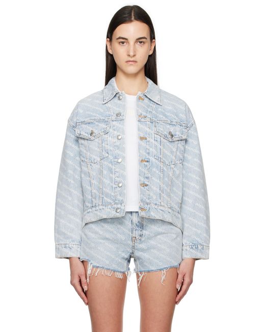 Alexander Wang ブルー Falling Back ロゴ デニムジャケット White