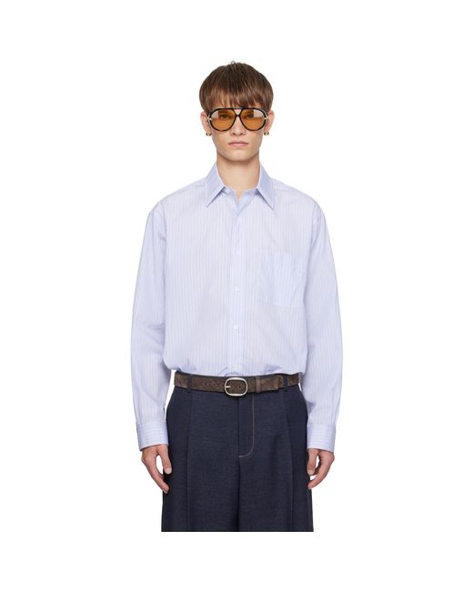 Bottega Veneta White Stripe Cotton Poplin Shirt for men