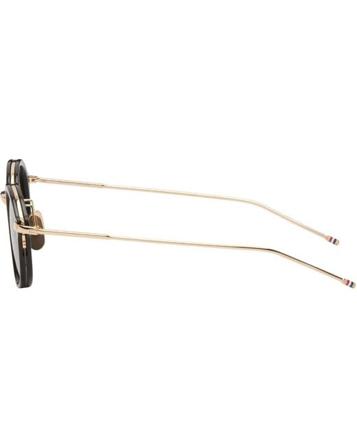 Thom Browne Black Acetate & Titanium Round Sunglasses for men