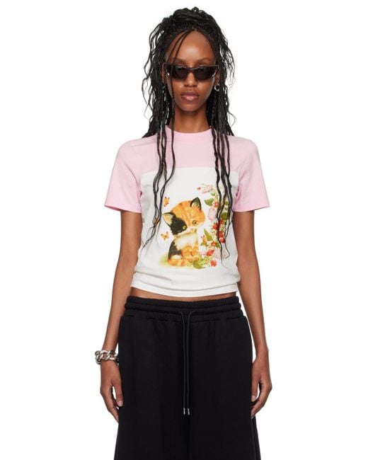 Lu'u Dan ピンク＆ホワイト クロップド Tシャツ Black