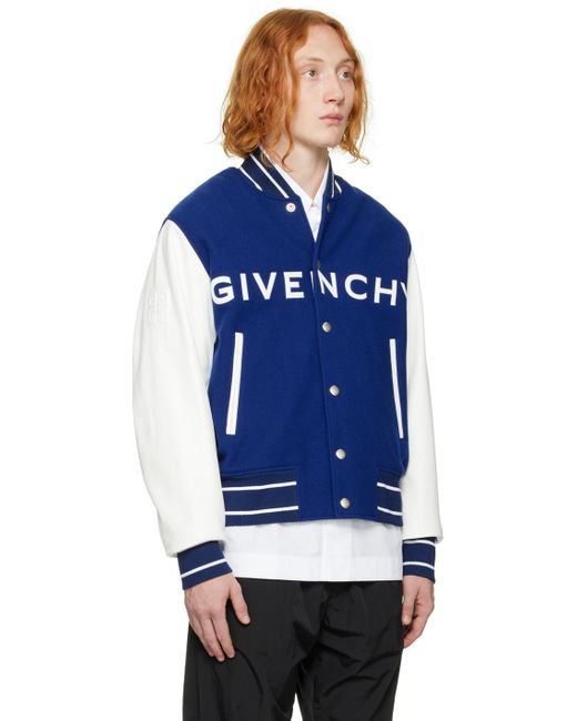 Givenchy Blue Virgin Wool Bomber Jacket for men