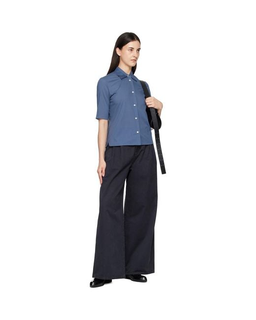 Jil Sander Blue Casual Wide Leg Pleated Trousers
