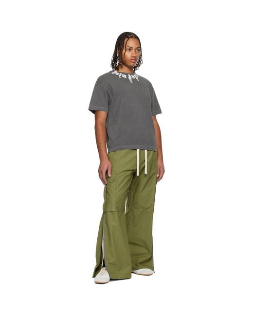 Palm Angels Gray Neck Logo Regular T-Shirt for men