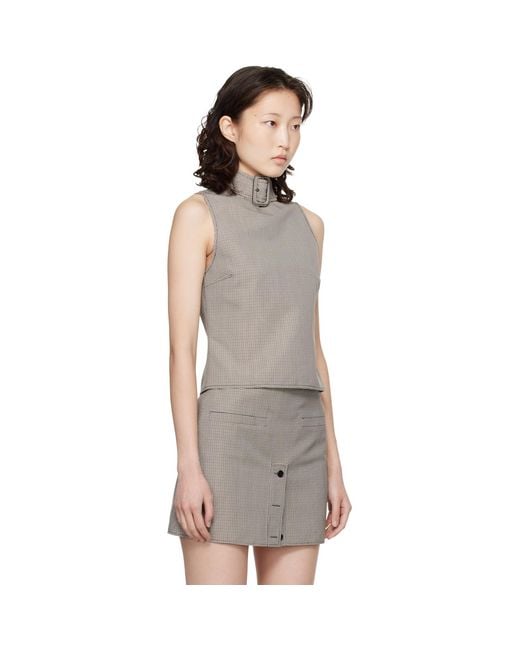 Courreges Brown Buckle Houndstooth Top